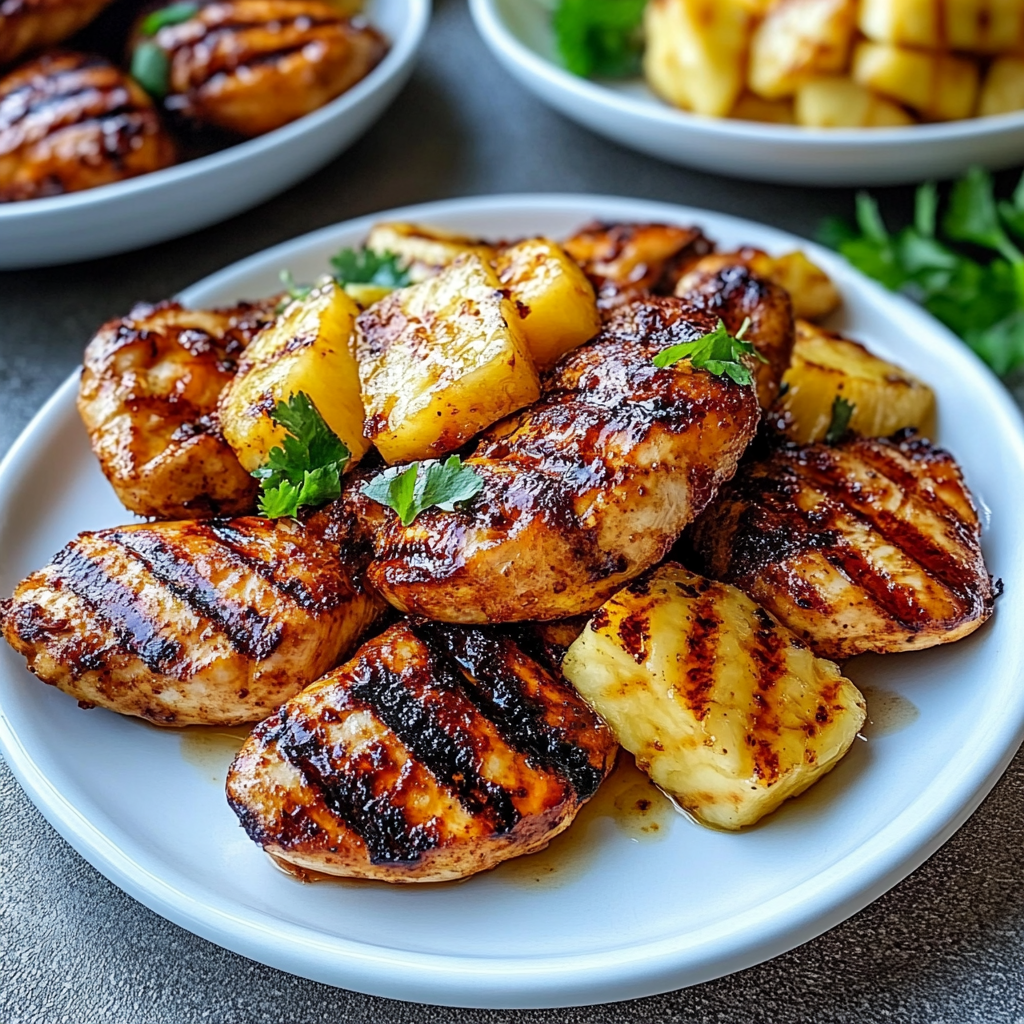 Recipe preparation for Grilled Aloha Chicken and Pineapple