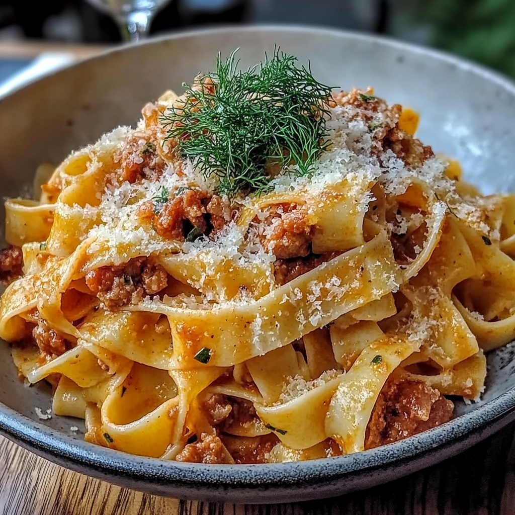 Recipe preparation for Creamy Calabrian Chili Pappardelle with Sausage & Fennel