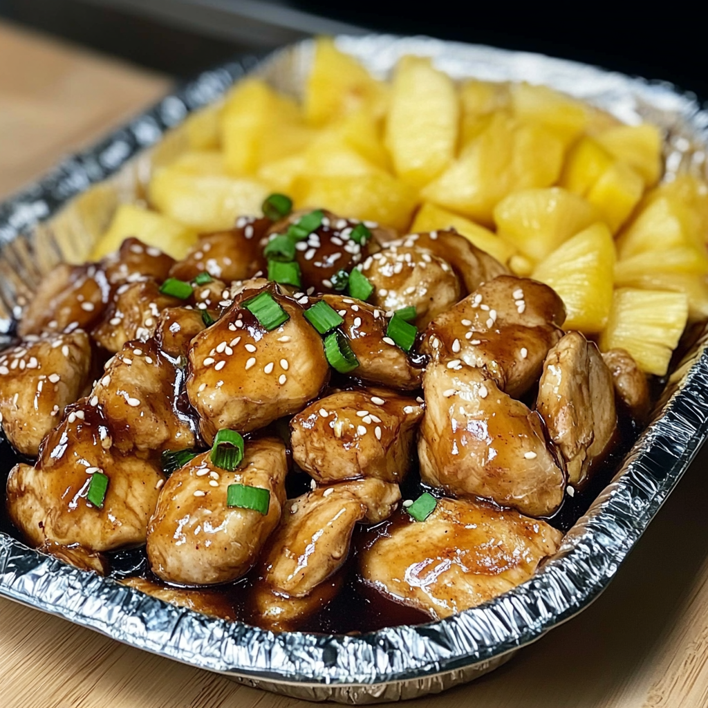 Recipe preparation for Teriyaki Chicken & Pineapple Foil Packets