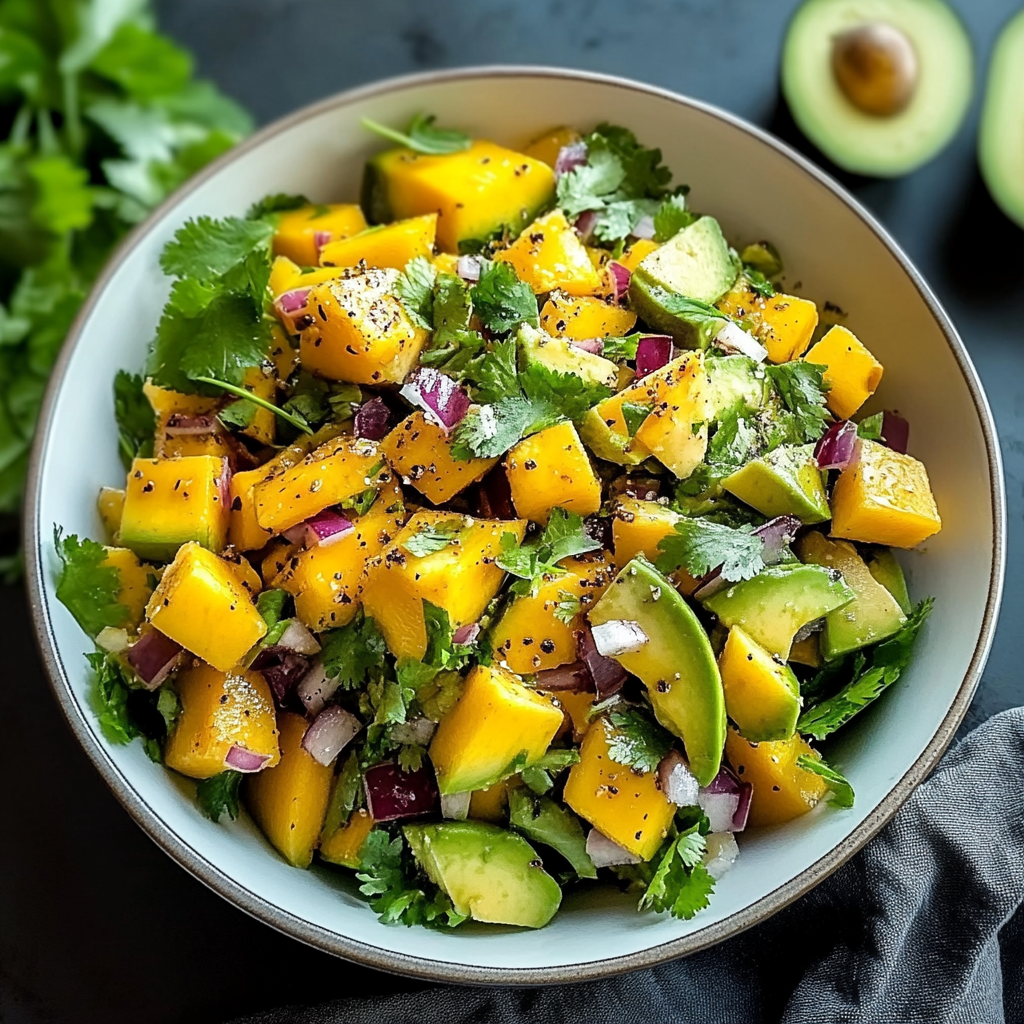 Recipe preparation for Avocado Mango Salad with a Zesty Lime Dressing