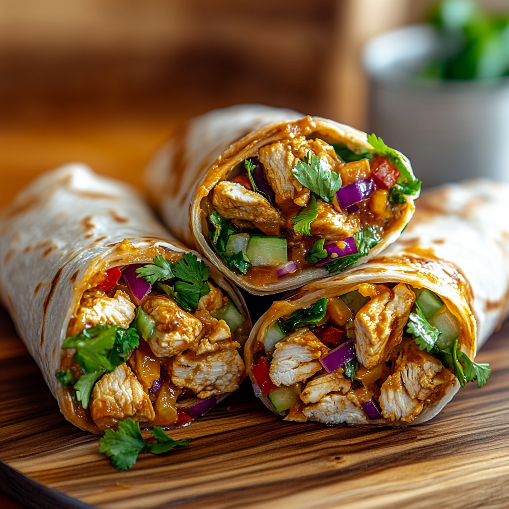 Recipe preparation for Thai Peanut Chicken Wraps