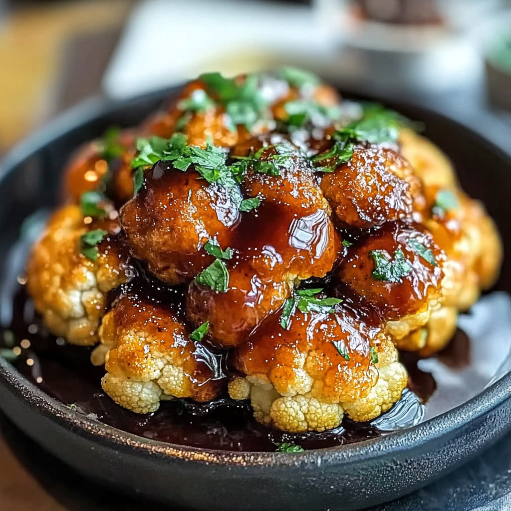 Recipe preparation for Whole Roasted Cauliflower with Spicy Sriracha Honey Glaze
