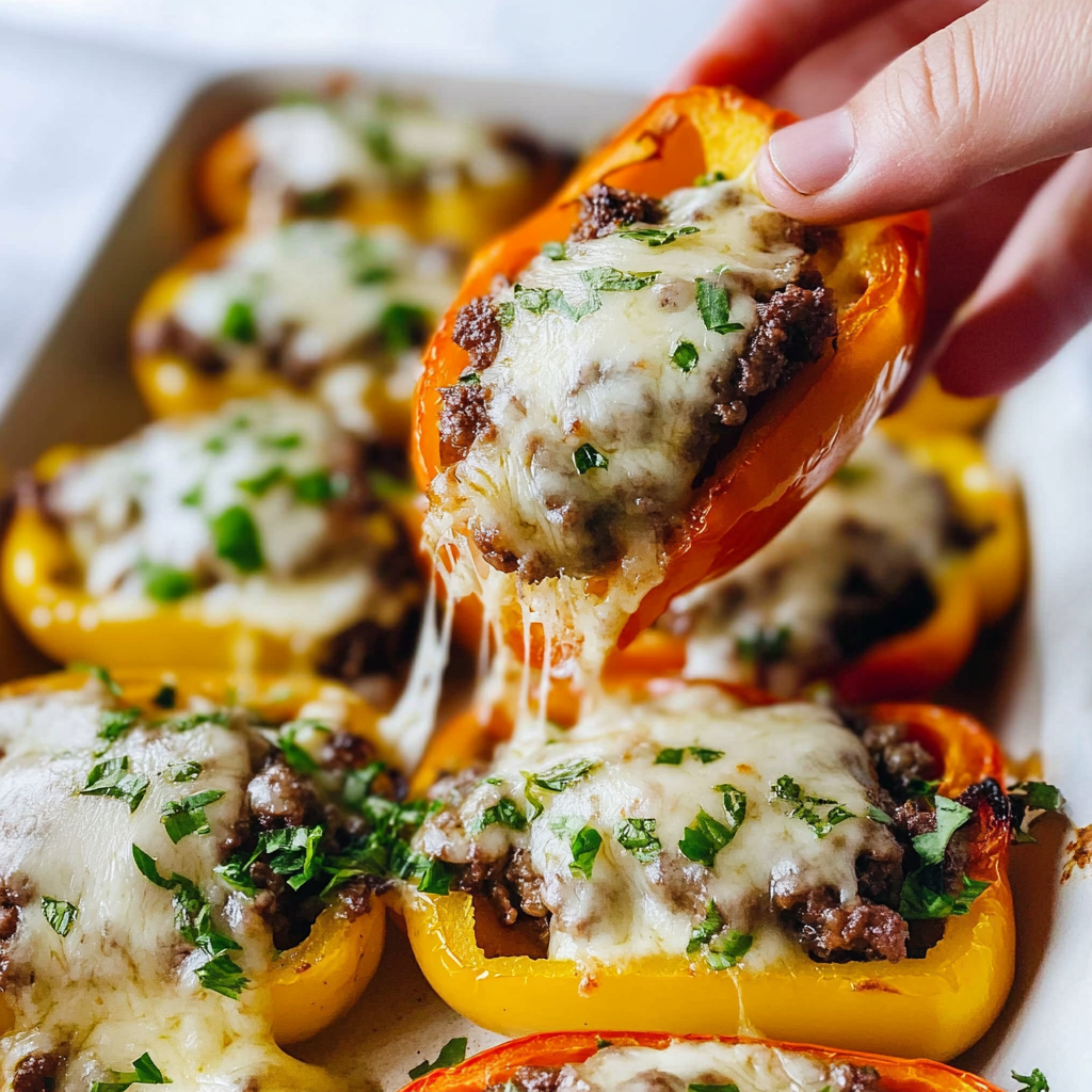 Recipe preparation for Low-Carb, Keto Cheeseburger Stuffed Peppers