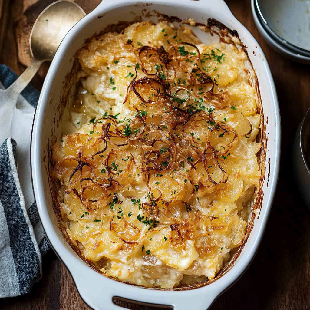 Recipe preparation for French Onion Funeral Potatoes