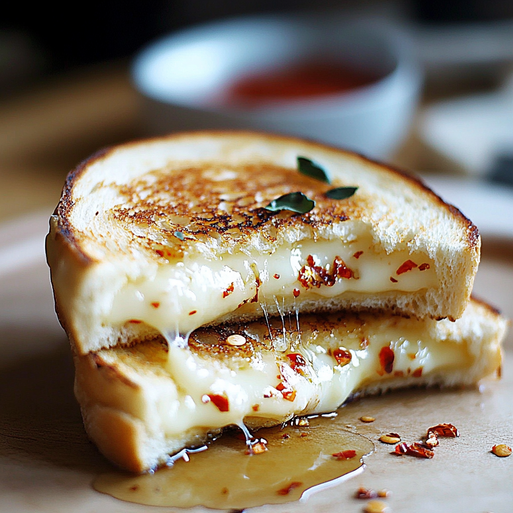 Recipe preparation for Goat Cheese Grilled Cheese with Honey and Red Pepper Flakes