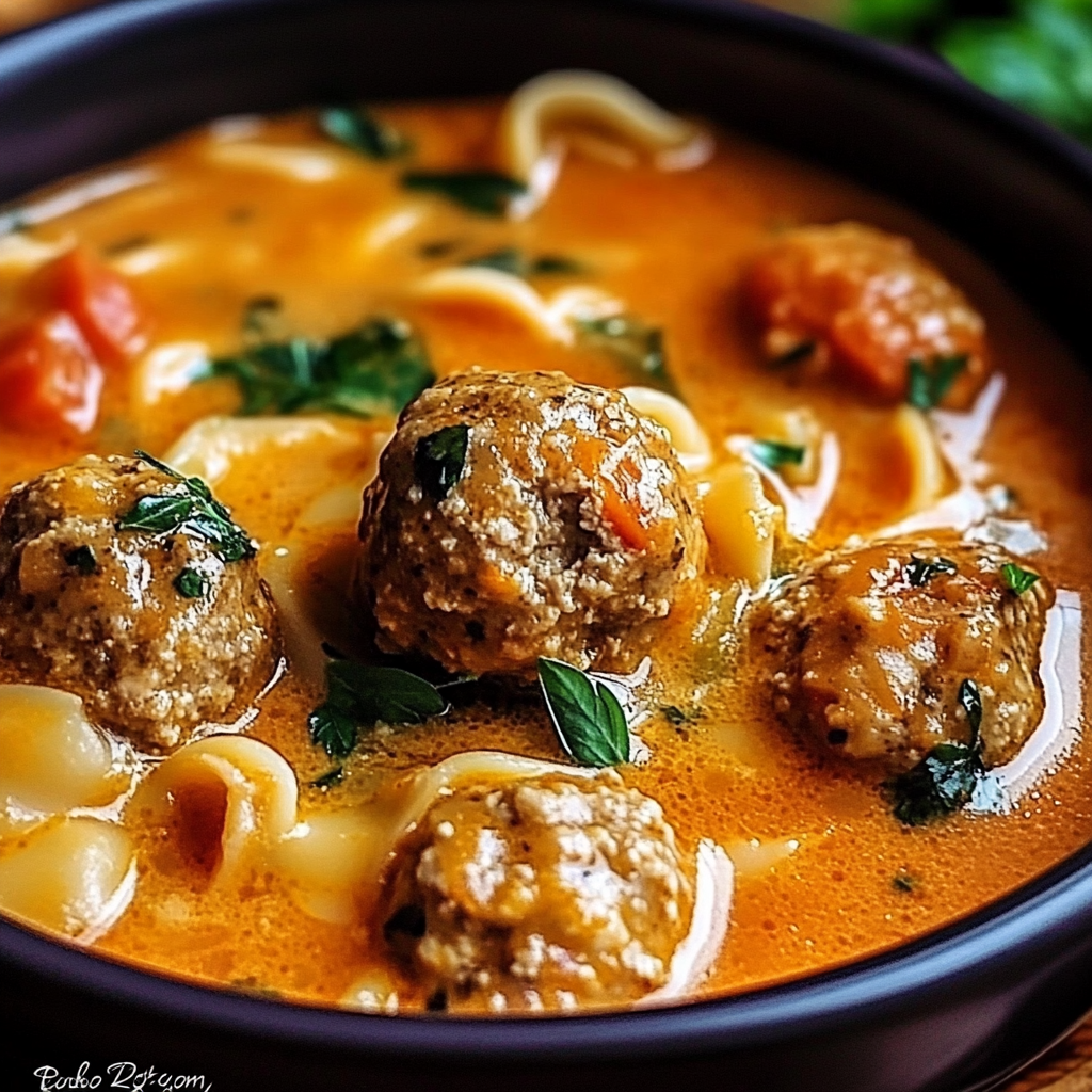 Recipe preparation for Creamy Italian Meatball Soup