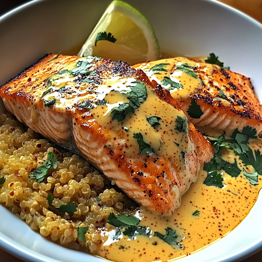 Recipe preparation for Coconut Curry Salmon with Coconut Quinoa