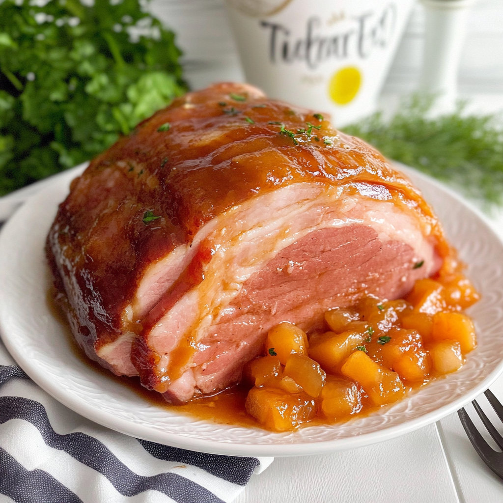 Recipe preparation for Slow Cooker Peach Glazed Ham