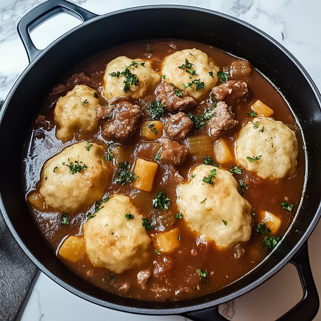 Recipe preparation for Tasty Beef Stew and Dumplings