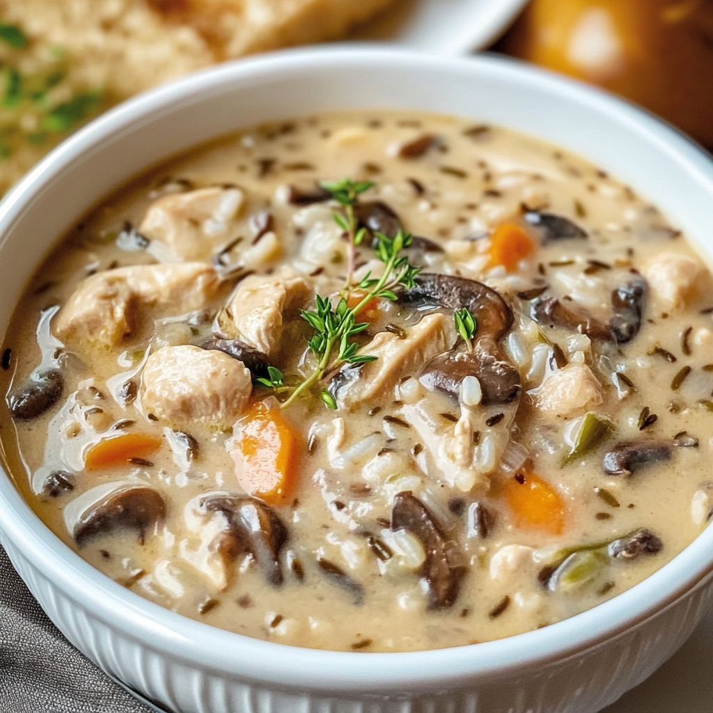 Recipe preparation for Creamy Mushroom Chicken and Wild Rice Soup