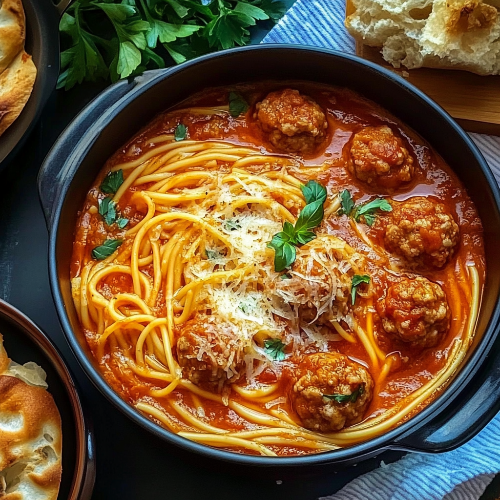 Recipe preparation for Spaghetti and Meatball Soup