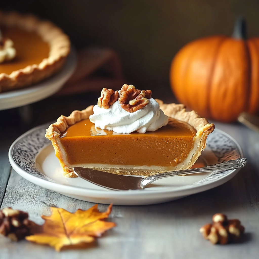 Recipe preparation for Pumpkin Pie with Caramel Pecan Topping