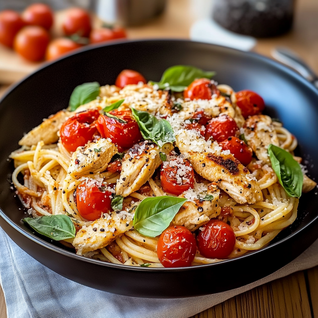 Recipe preparation for Bruschetta Chicken Pasta
