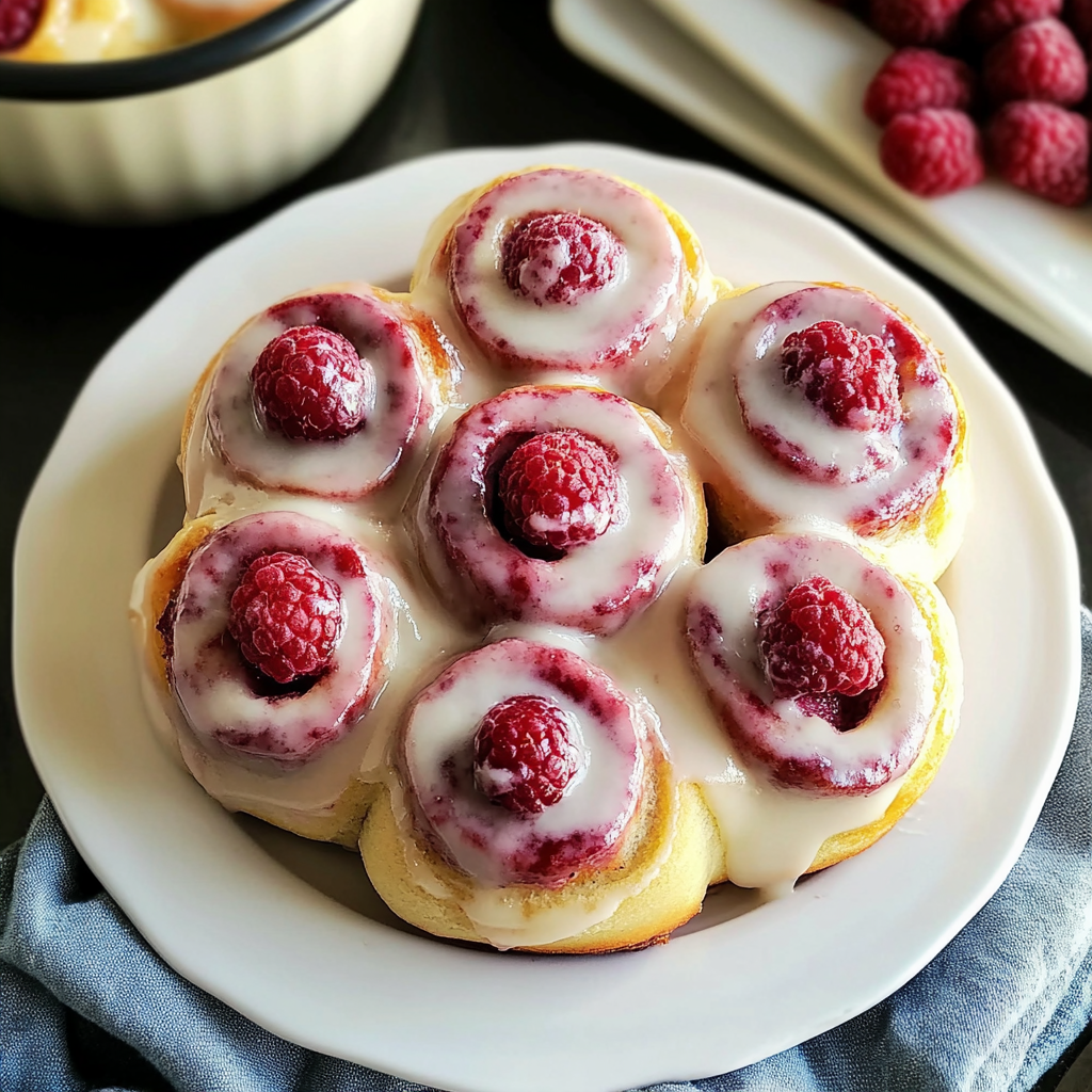 Recipe preparation for Raspberry Cinnamon Rolls with Lemon Glaze