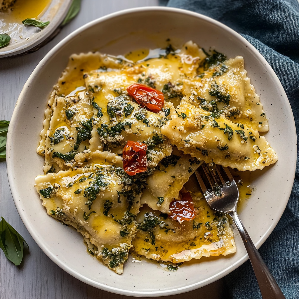 Recipe preparation for Creamy Tuscan Ravioli