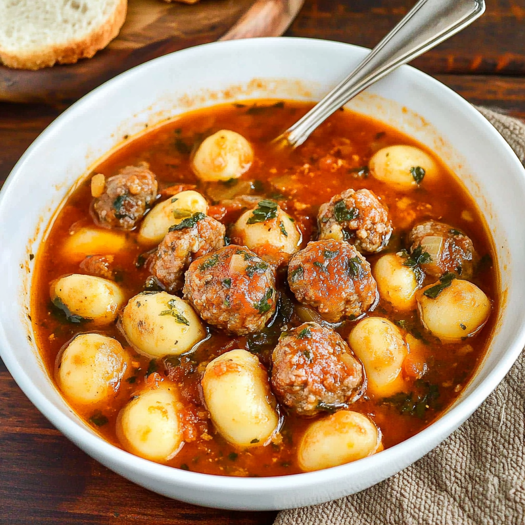 Recipe preparation for Italian Meatballs & Gnocchi Soup