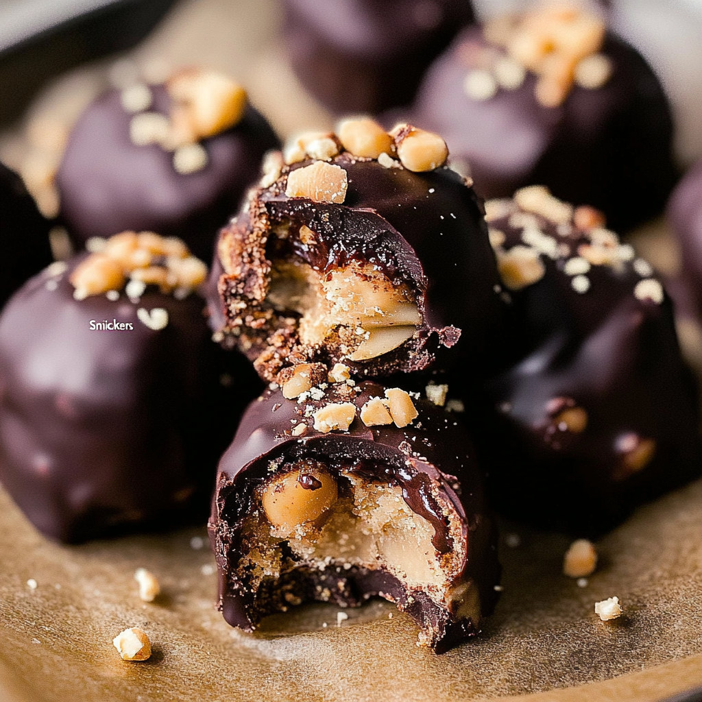 Recipe preparation for “Snickers” Frozen Yogurt Chocolate Covered Date Bites