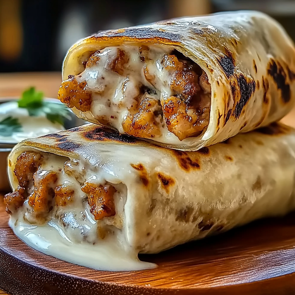 Recipe preparation for Cheesy Garlic Chicken Wraps
