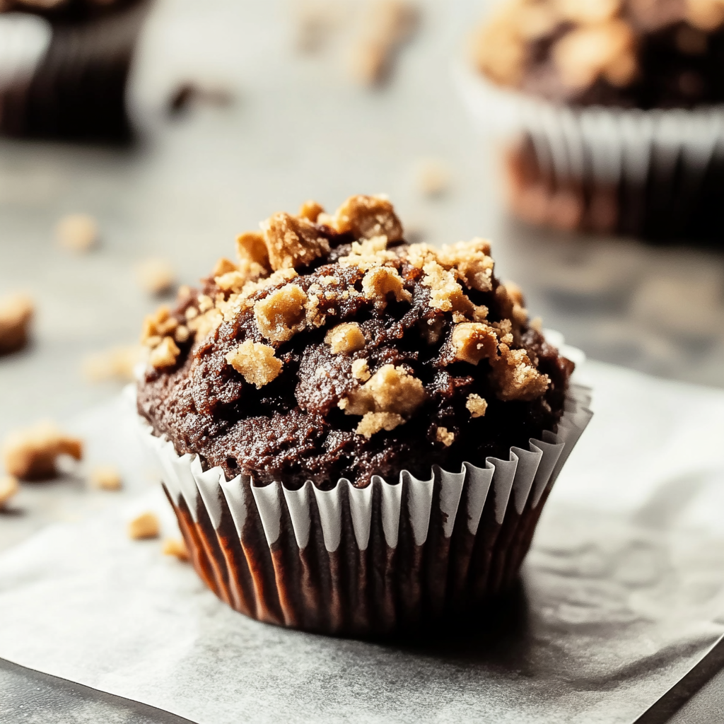 Recipe preparation for Chocolate Coffee Toffee Crunch Muffins