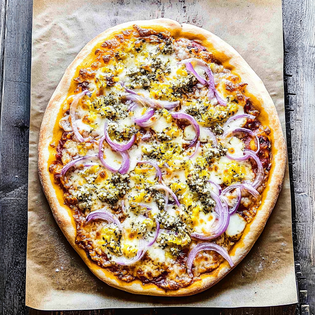 Recipe preparation for Pepperoncini and Onion Vegetarian Pizza