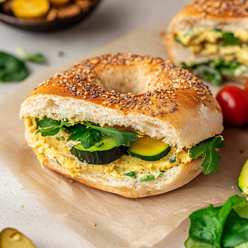 Recipe preparation for Hummus Bagel Recipe (Veggie Bagel Sandwich)