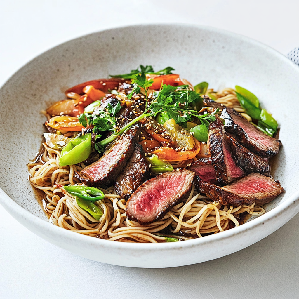 Recipe preparation for Quick Honey Soy Steak Noodle Bowls