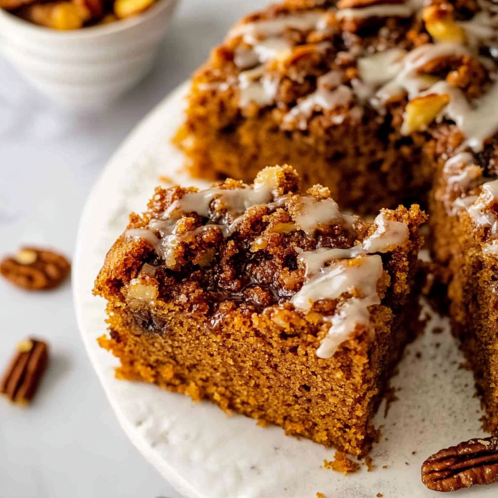 Recipe preparation for Pecan Crumble Pumpkin Snack Cake
