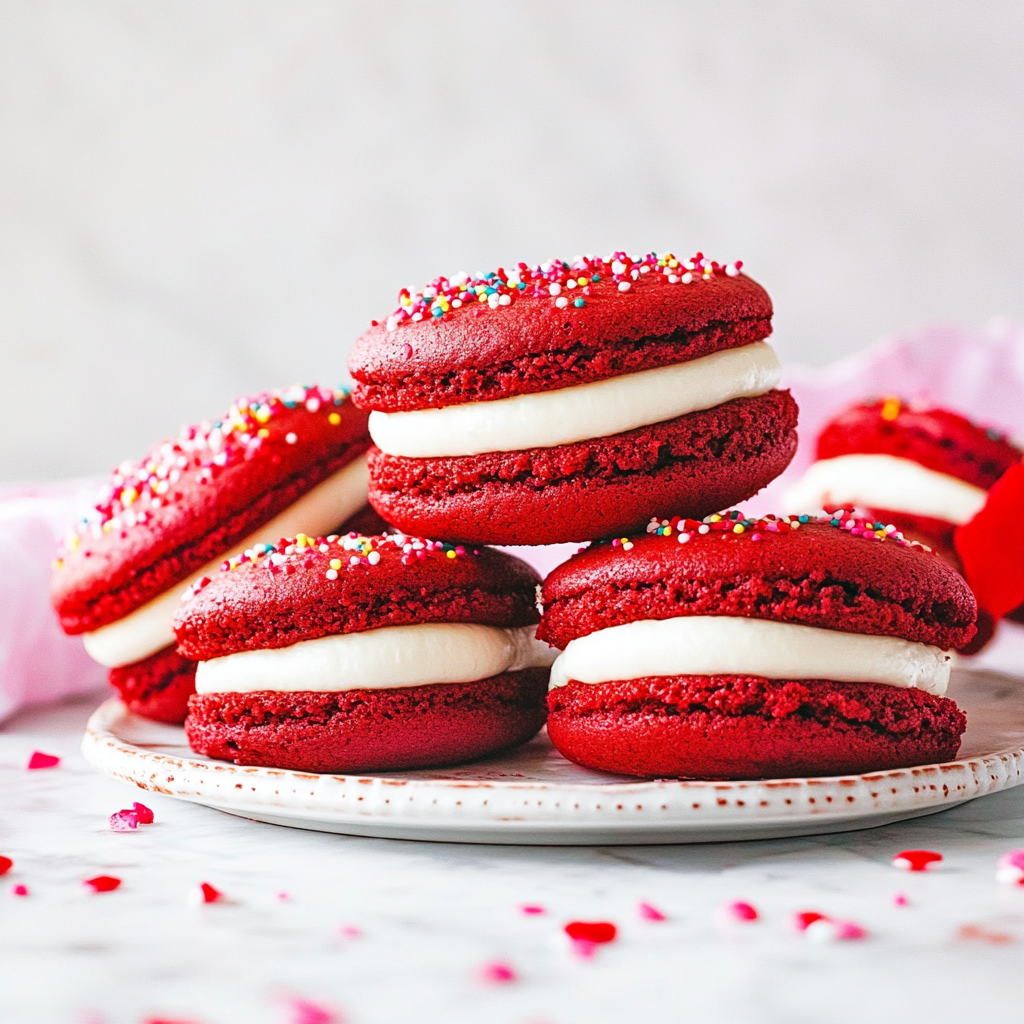 Recipe preparation for Red Velvet Snowman Cookie Sandwiches