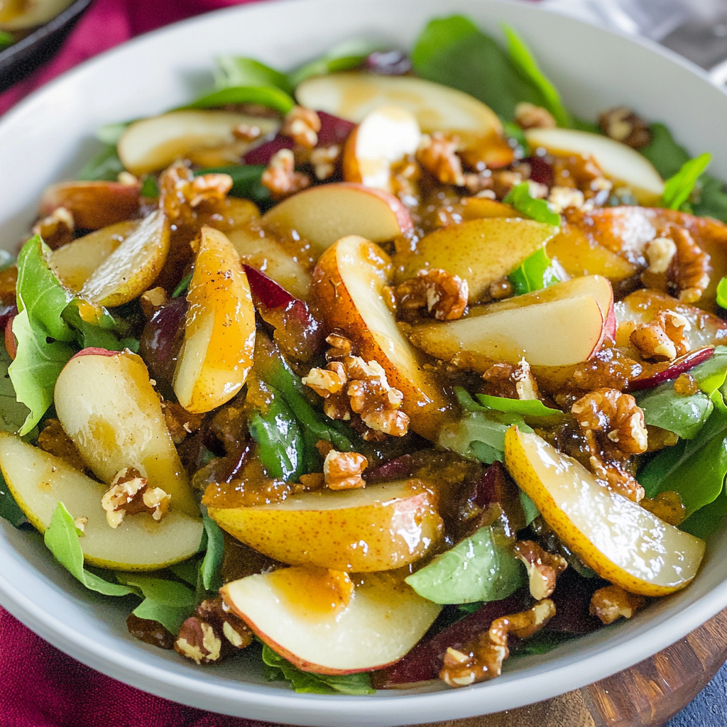 Recipe preparation for Warm Spiced Pear & Walnut Autumn Salad