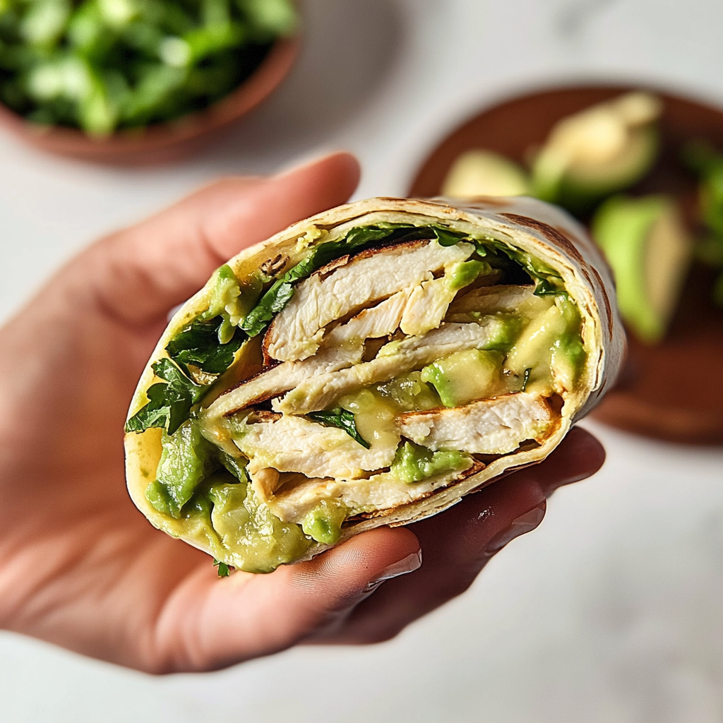 Recipe preparation for Creamy Avocado Chicken Wrap