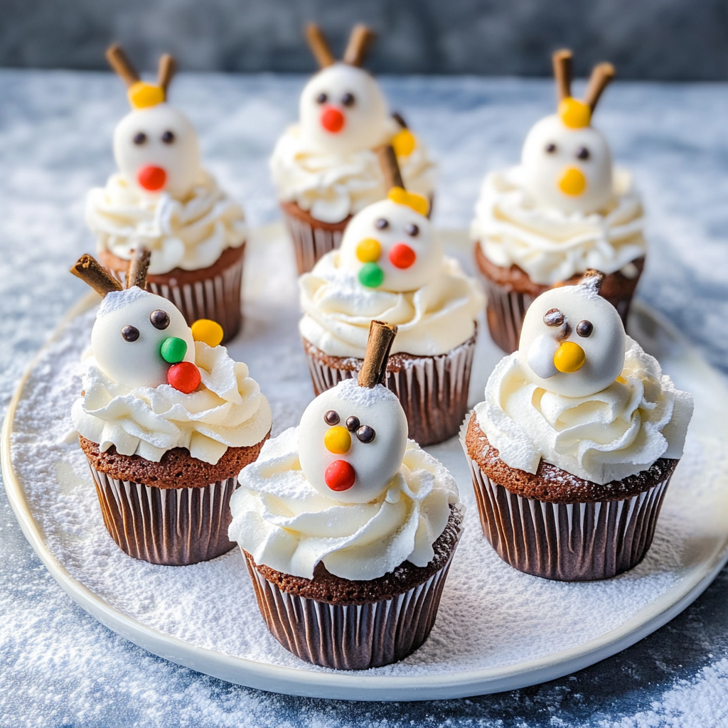 Recipe preparation for Hot Cocoa Cupcake Snowmen