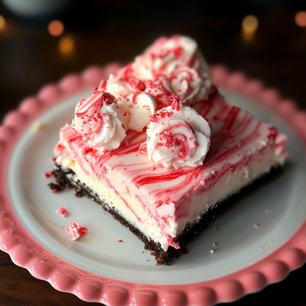 Recipe preparation for Candy Cane Swirl Cheesecake Bars