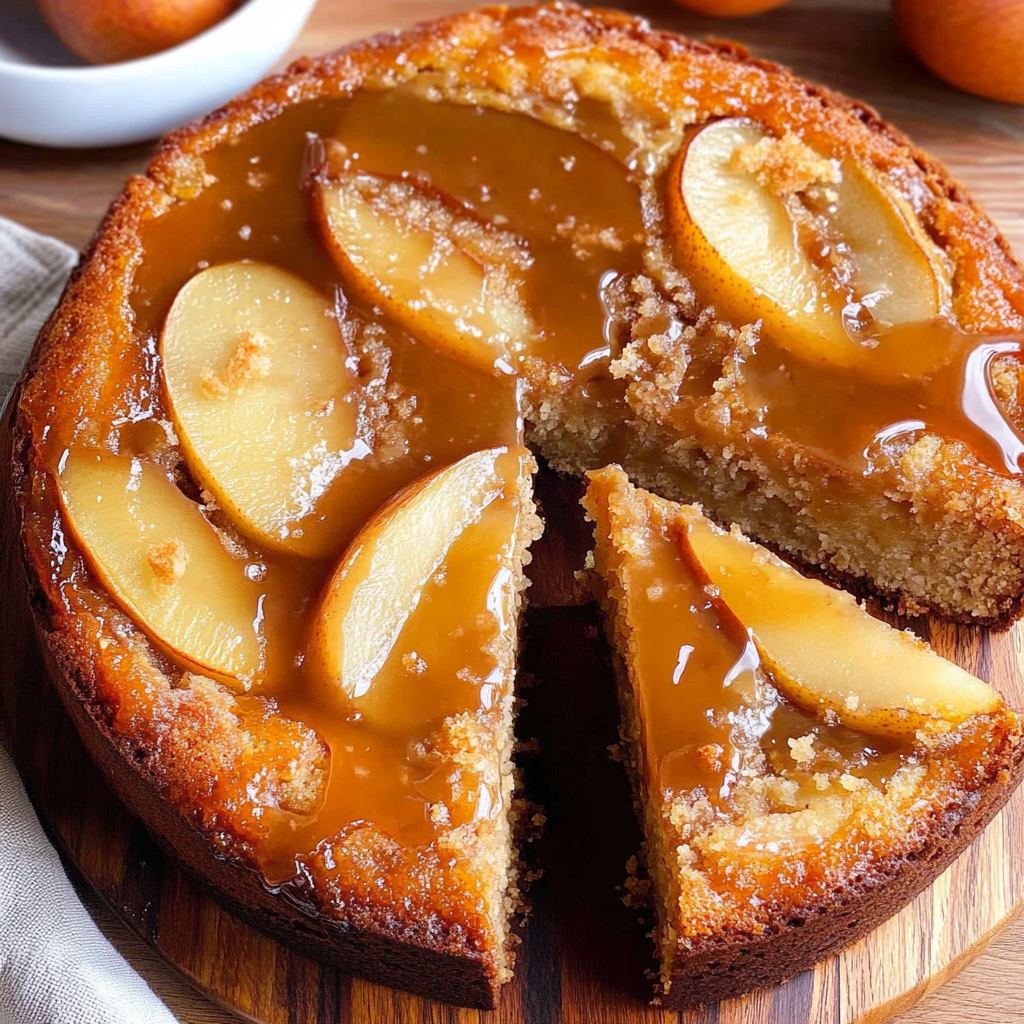 Recipe preparation for Pear-hazelnut upside-down cake with maple syrup