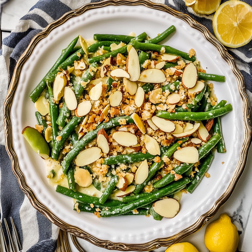 Recipe preparation for Green Bean Almondine Casserole