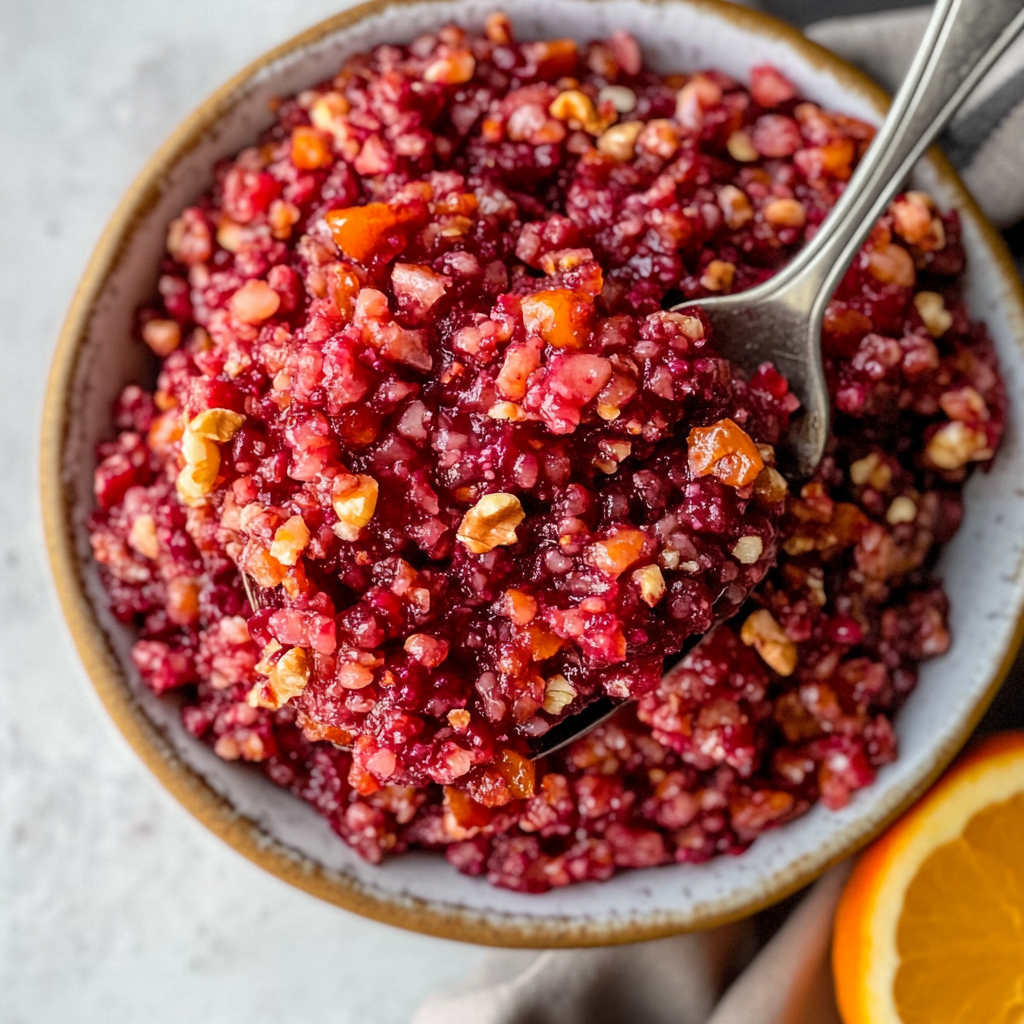 Recipe preparation for Cranberry Orange Relish with Toasted Walnuts