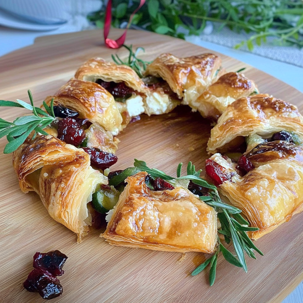 Recipe preparation for Cranberry Brie Puff Pastry Wreath
