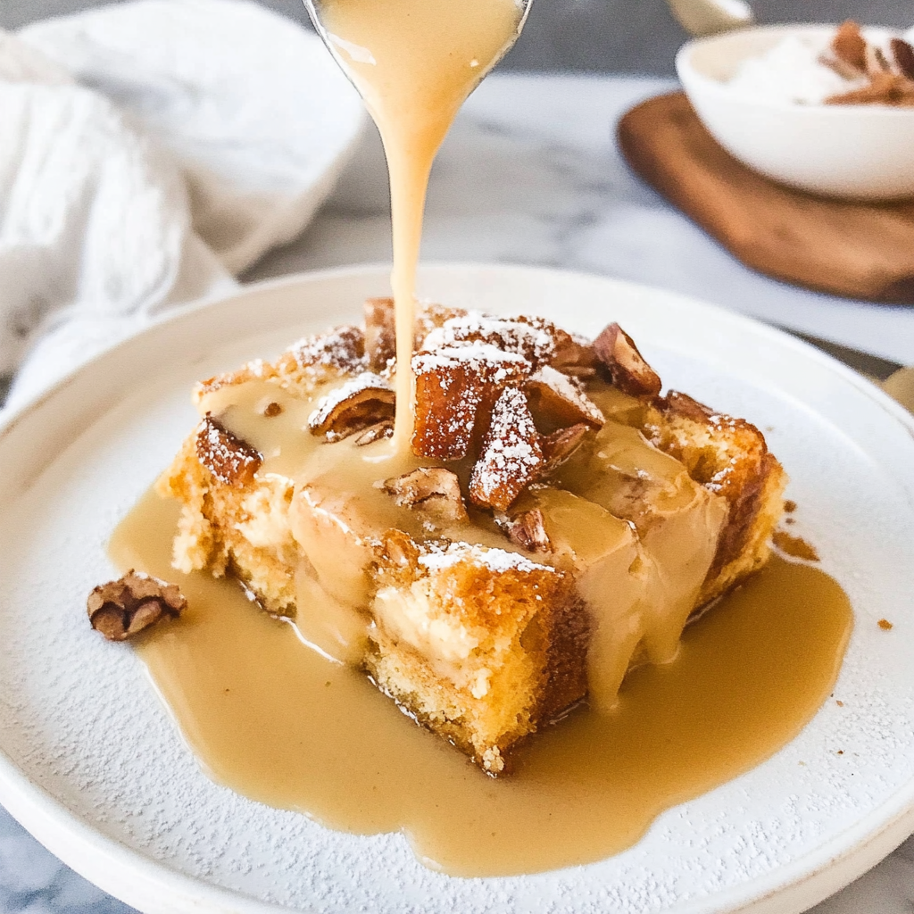 Recipe preparation for Eggnog Bread Pudding with Rum Sauce