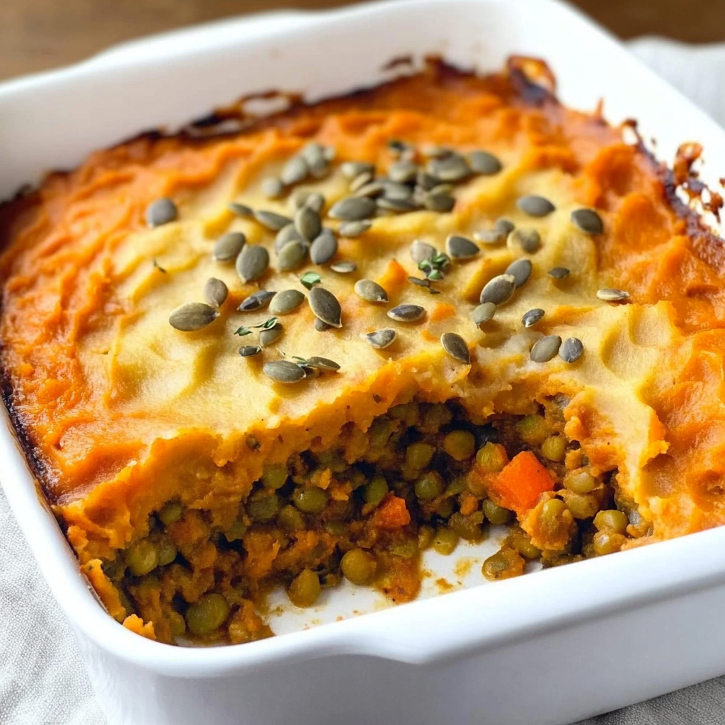 Recipe preparation for Vegan Pumpkin & Lentil Shepherd’s Pie