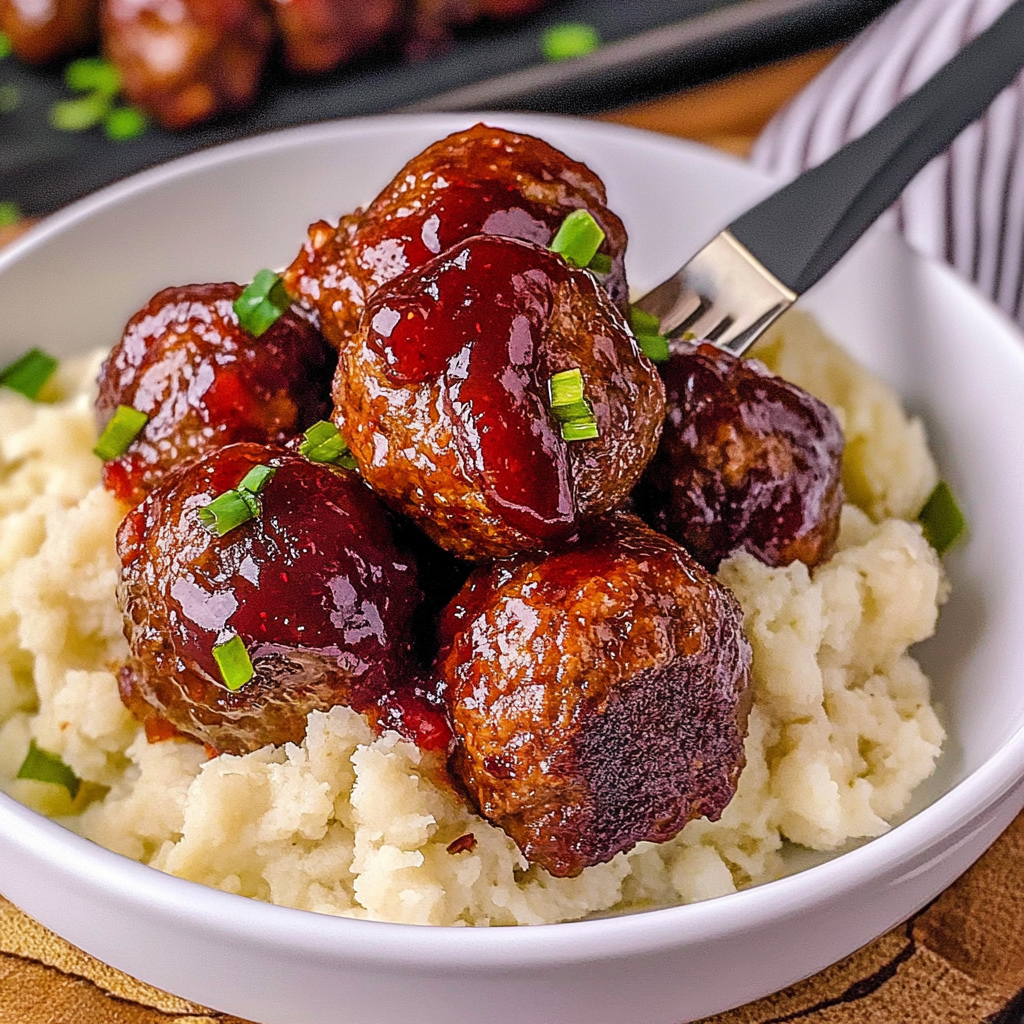 Recipe preparation for Cranberry Honey Glazed Meatballs