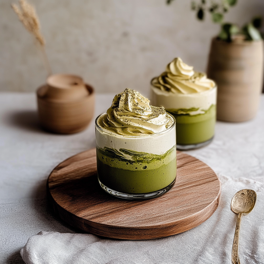 Recipe preparation for Matcha and White Chocolate Swirled Mousse