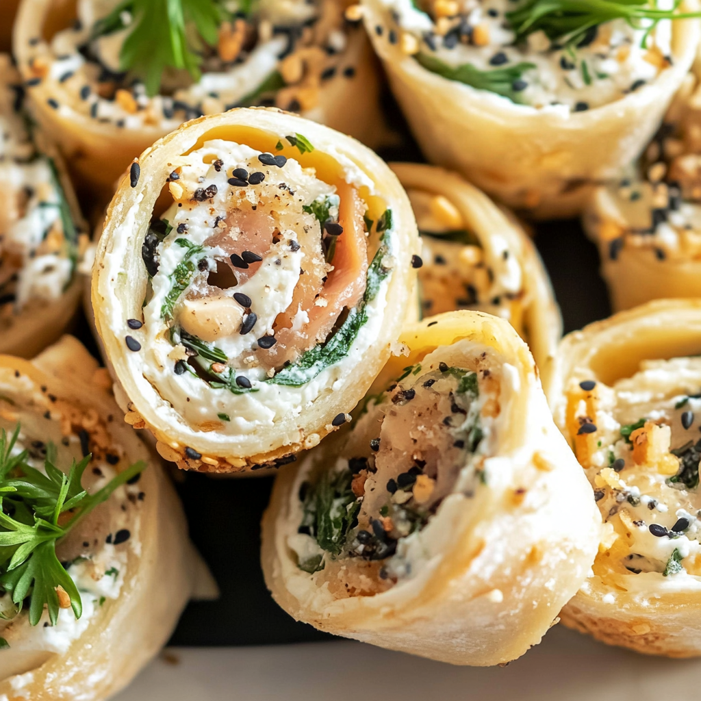 Recipe preparation for Cream Cheese Pinwheels with Everything Bagel Seasoning