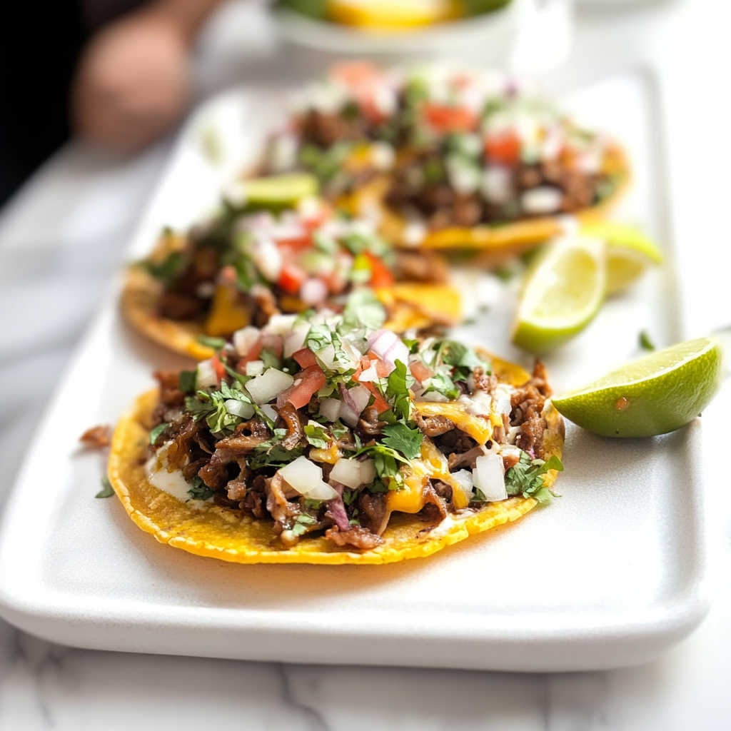 Recipe preparation for Crispy Tostadas with Pulled Pork and Salsa Verde