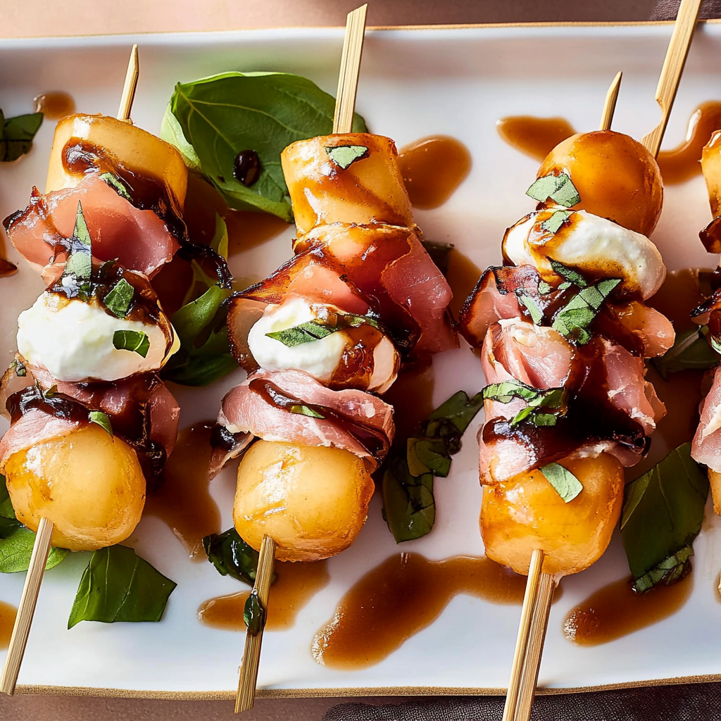 Recipe preparation for Prosciutto & Melon Skewers