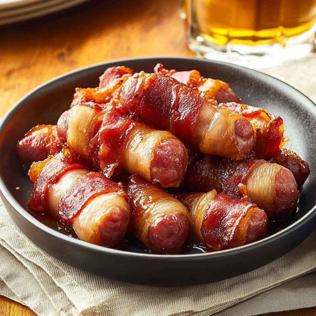 Recipe preparation for Maple Bacon Wrapped Smokies
