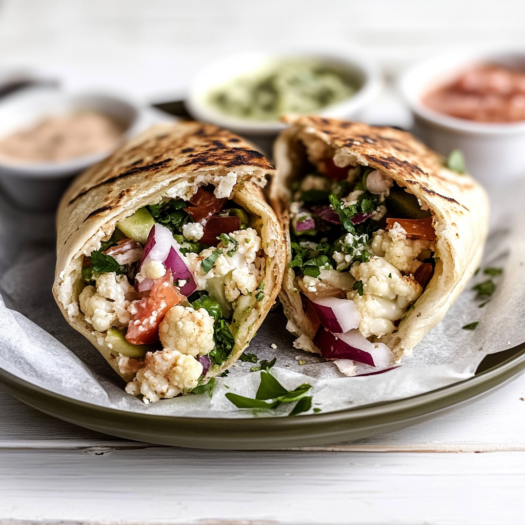 Recipe preparation for Warm Tahini Roasted Cauliflower Pita