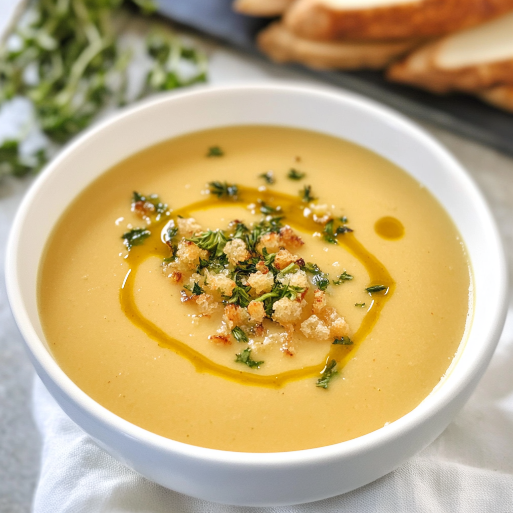 Recipe preparation for Roasted Celery Root & Apple Bisque