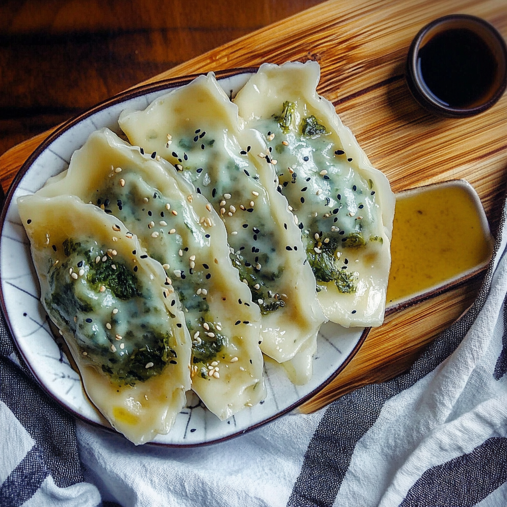 Recipe preparation for Dumplings with Spinach & Edamame