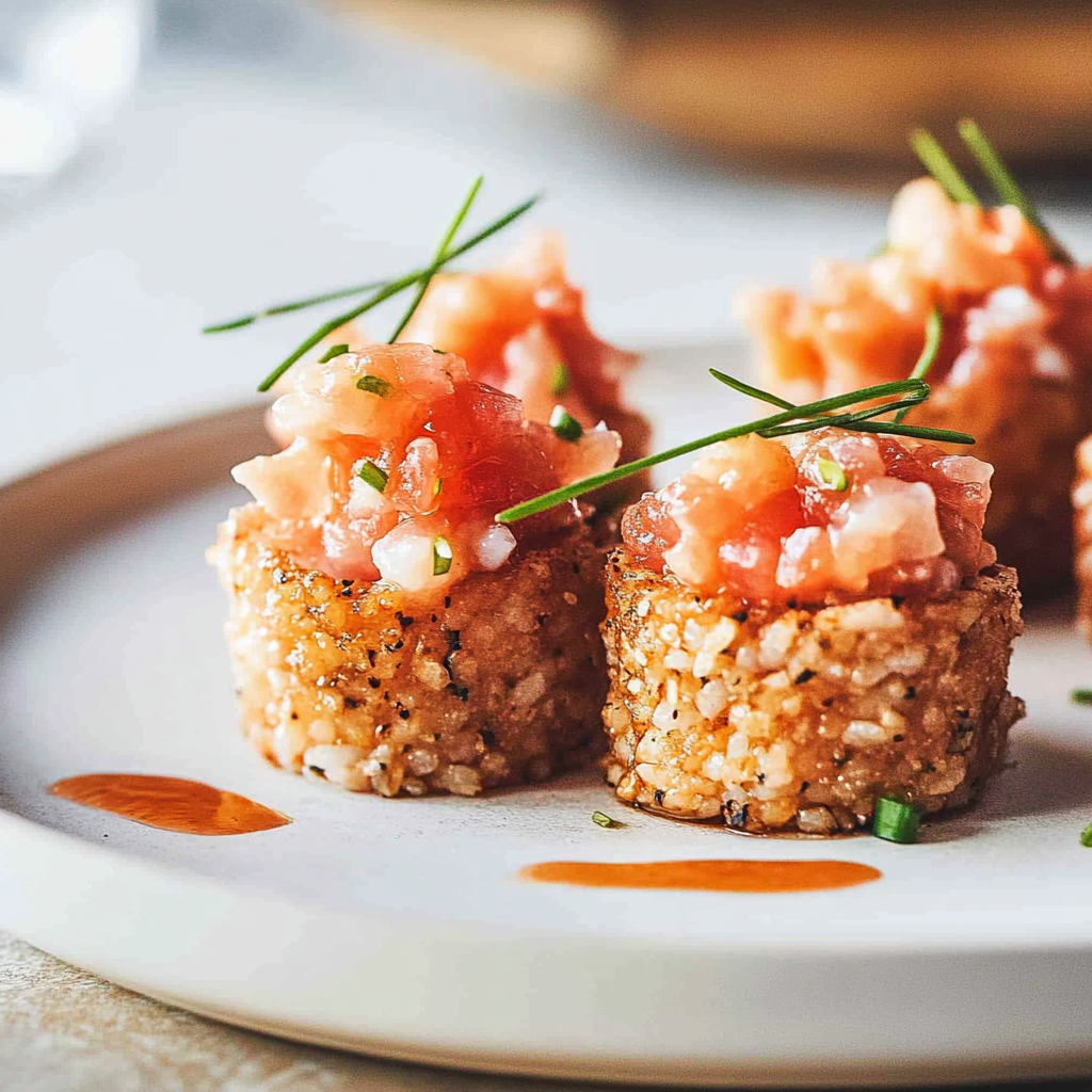 Recipe preparation for Rice Cakes with Spicy Tuna