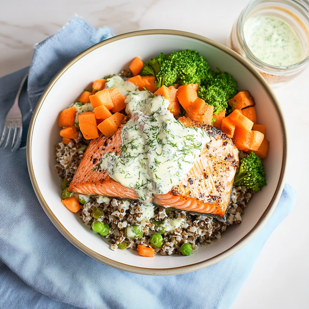 Recipe preparation for Nordic Lemon-Dill Winter Salmon Bowls