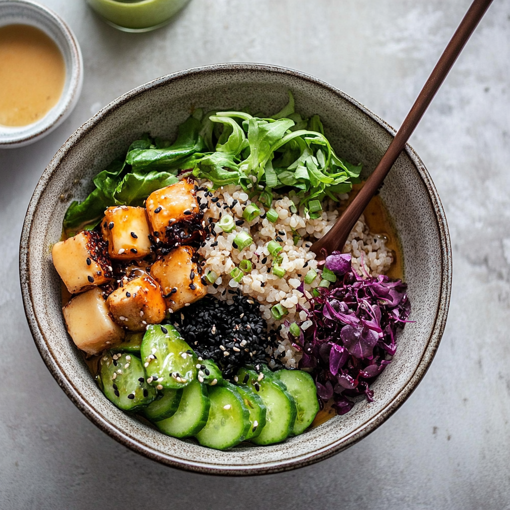 Recipe preparation for Black Rice Grain Bowl with Miso Dressing
